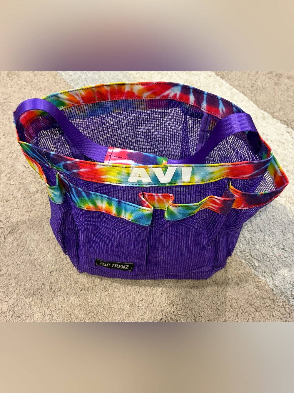 Purple Mesh Travel Tote with Tie-Dye Trim